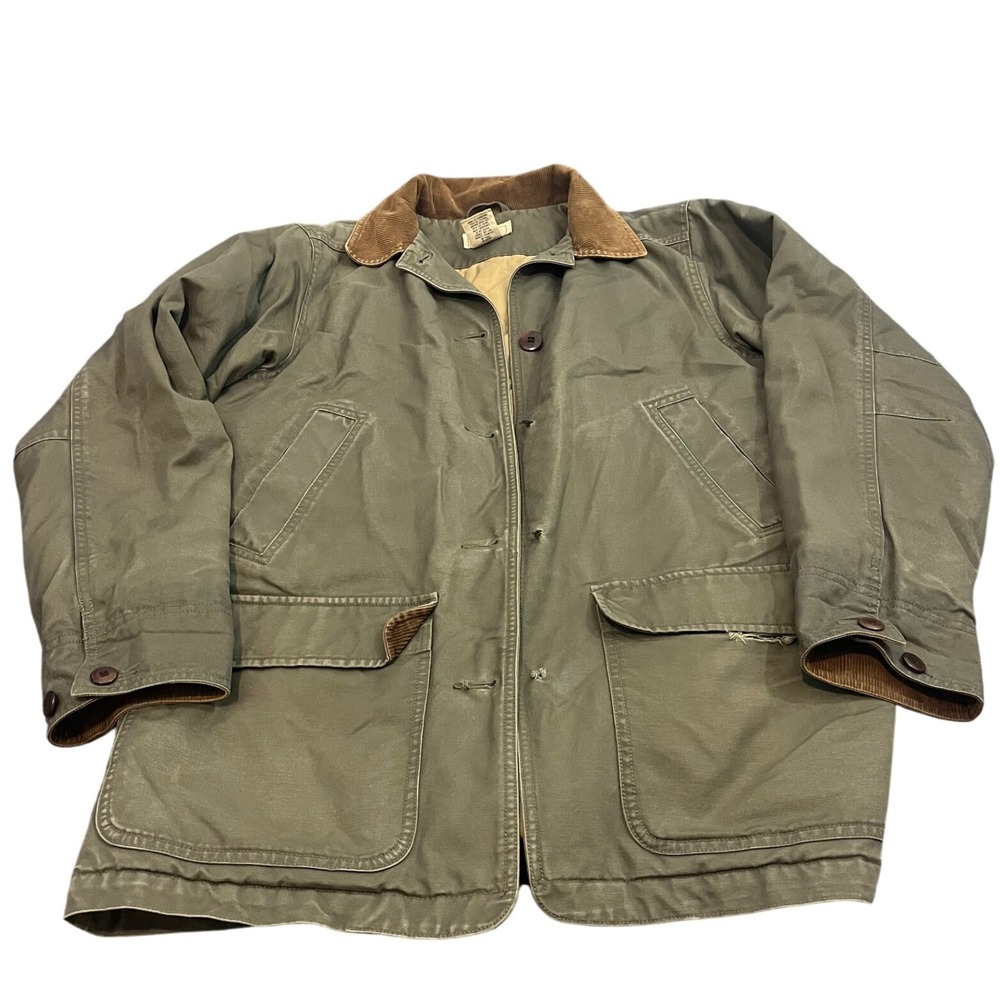 LL Bean Field Jacket Womens Small Green Barn Coat Corduroy Trim Thinsulate